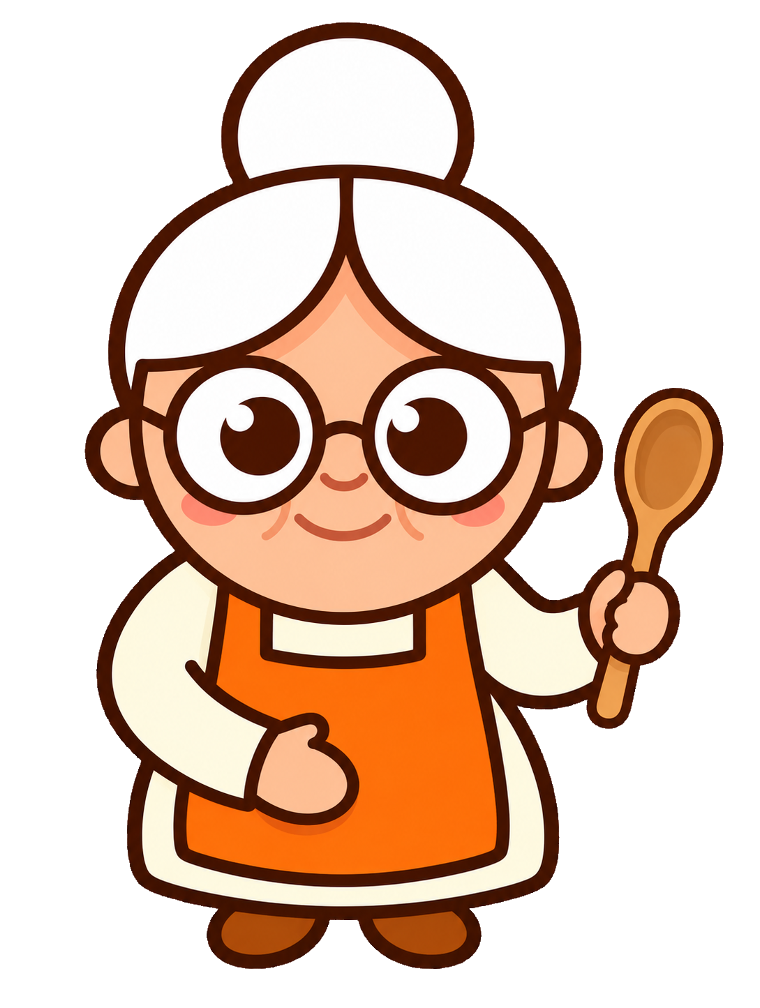 Babcio, the illustrated grandmother with her cooking spoon.