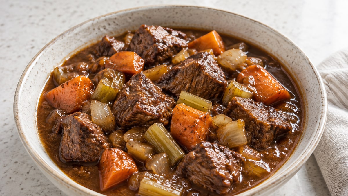 Beef & Ale Stew, cooked and served. A generated image, not a photograph.