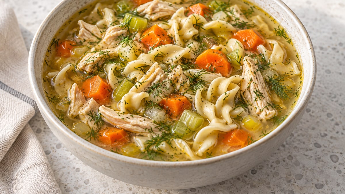 Chicken Noodle Soup, cooked and served. A generated image, not a photograph.