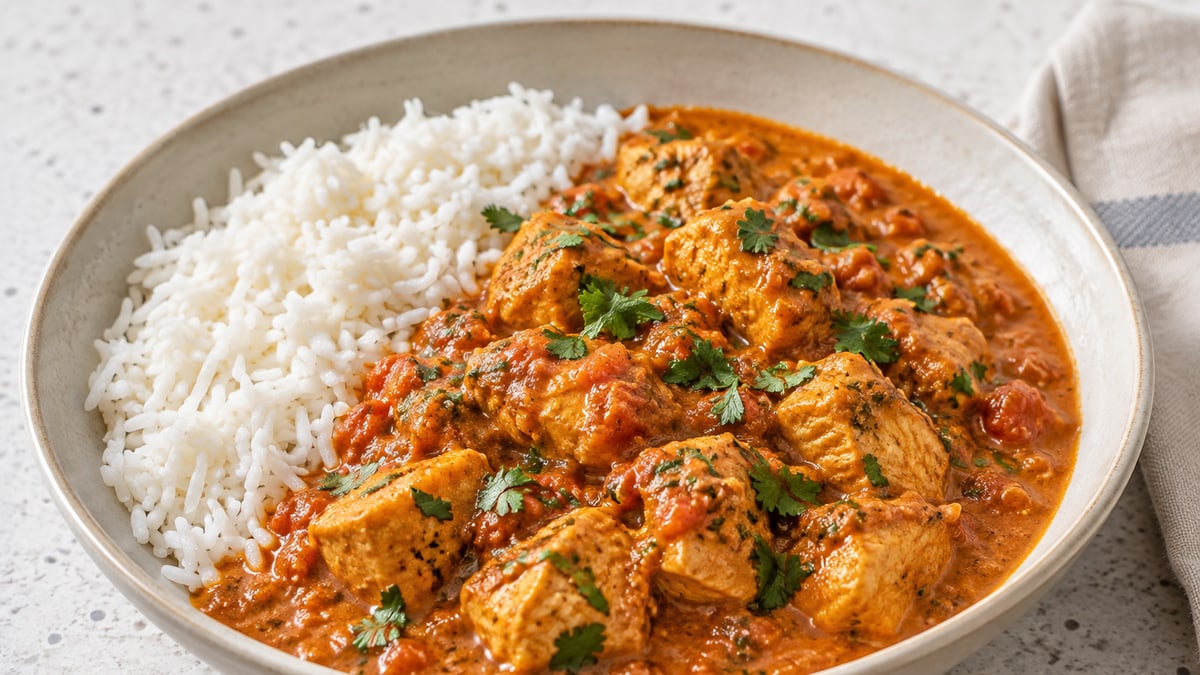 Light Chicken Tikka Masala, cooked and served. A generated image, not a photograph.