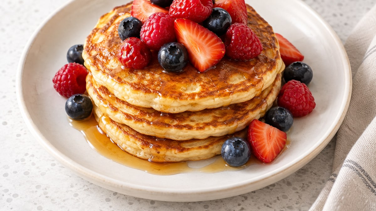 Cottage Cheese Protein Pancakes, cooked and served. A generated image, not a photograph.