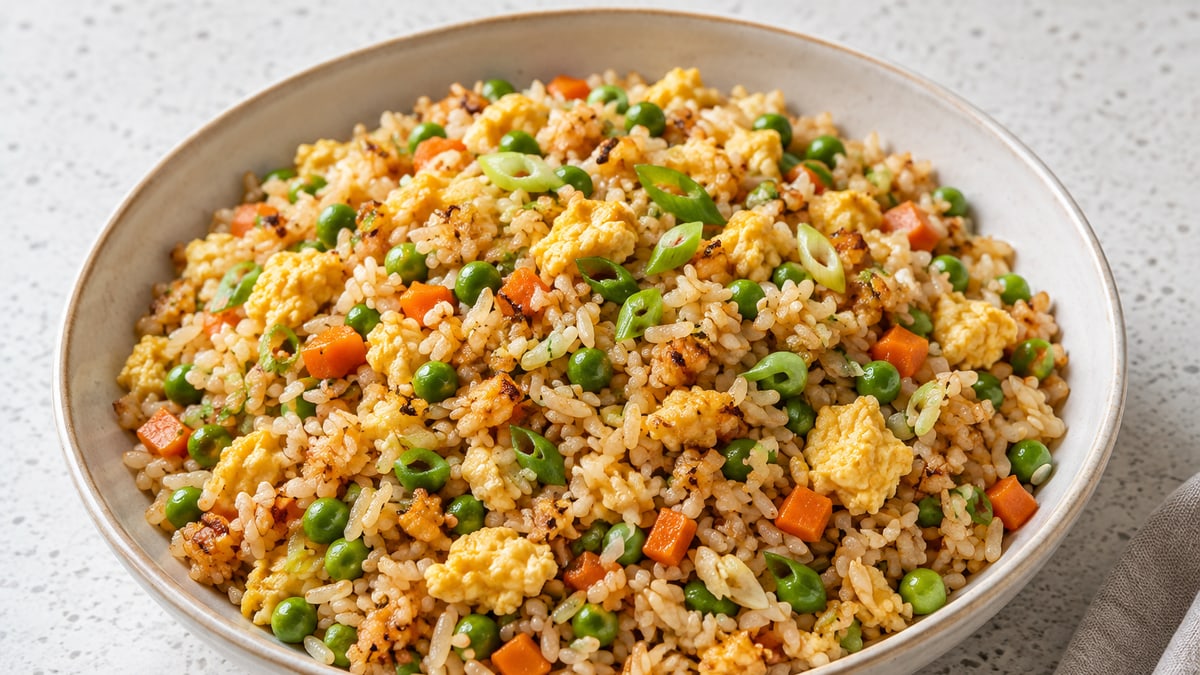 Egg Fried Rice, cooked and served. A generated image, not a photograph.