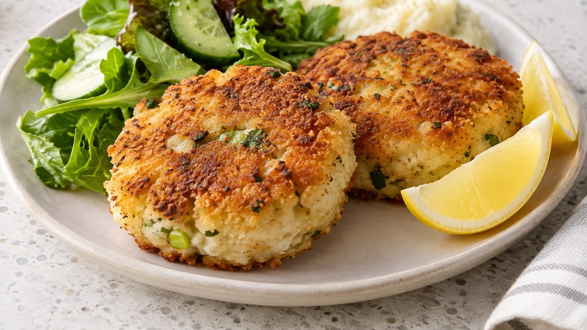 Fish Cakes, cooked and served. A generated image, not a photograph.