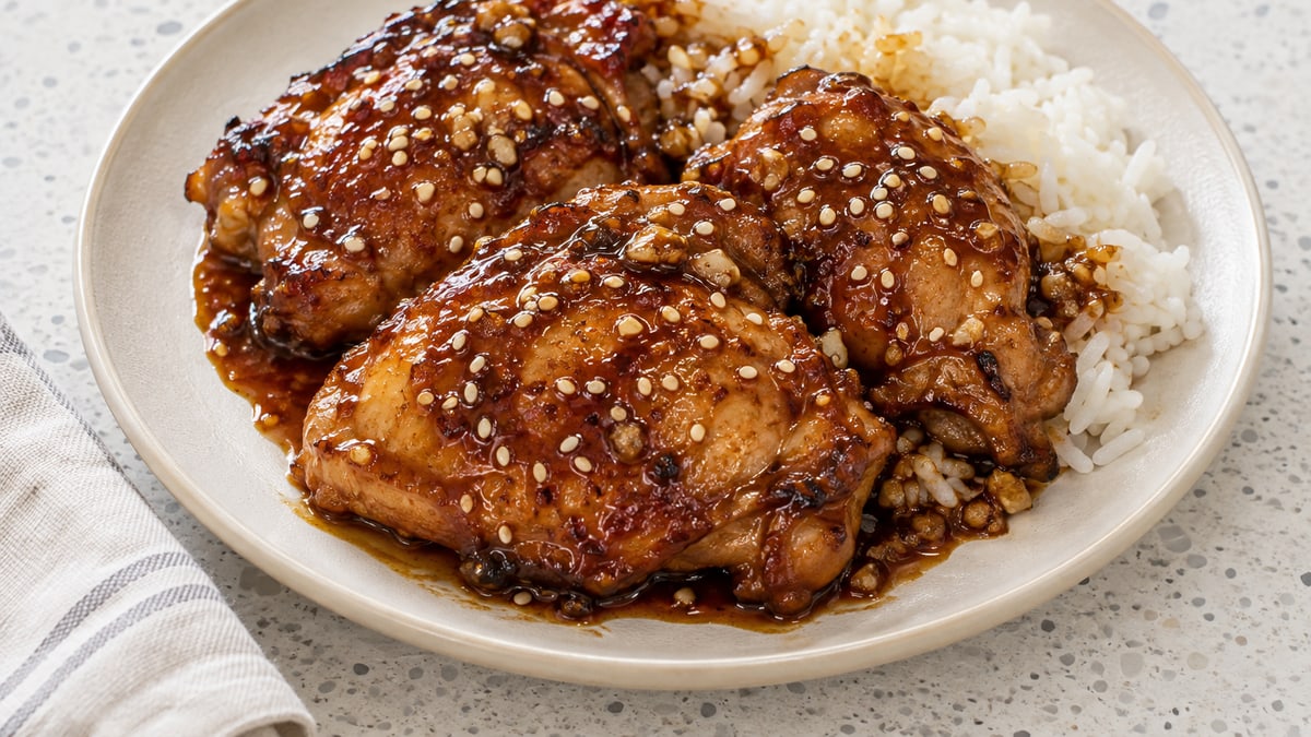 Honey Garlic Chicken, cooked and served. A generated image, not a photograph.