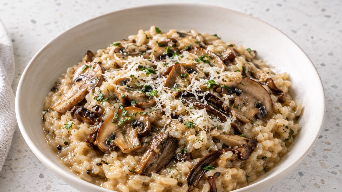 Mushroom Risotto, cooked and served. A generated image, not a photograph.