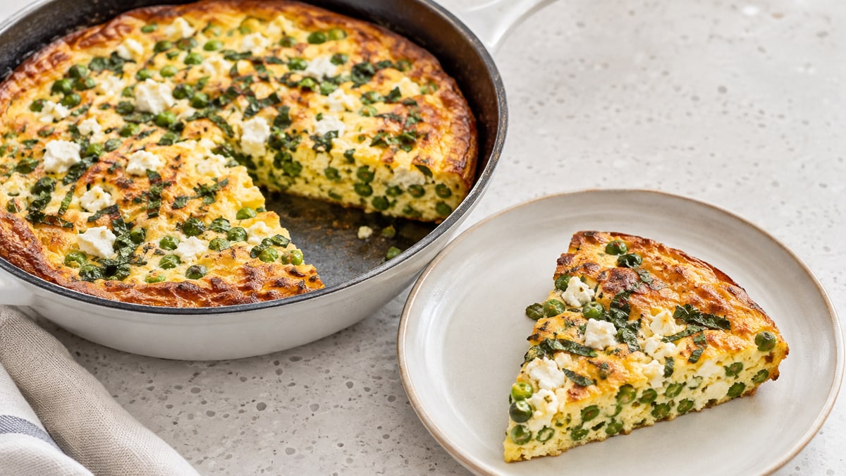Pea & Mint Frittata, cooked and served. A generated image, not a photograph.