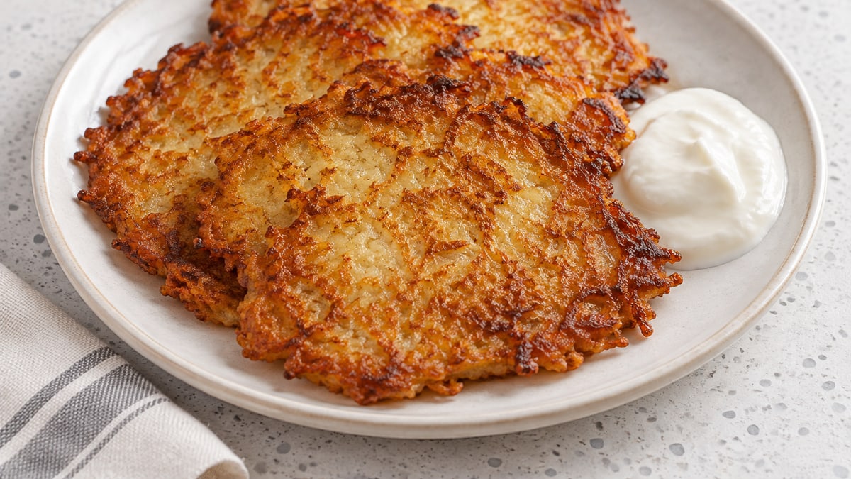 Placki Ziemniaczane (Polish Potato Pancakes), cooked and served. A generated image, not a photograph.