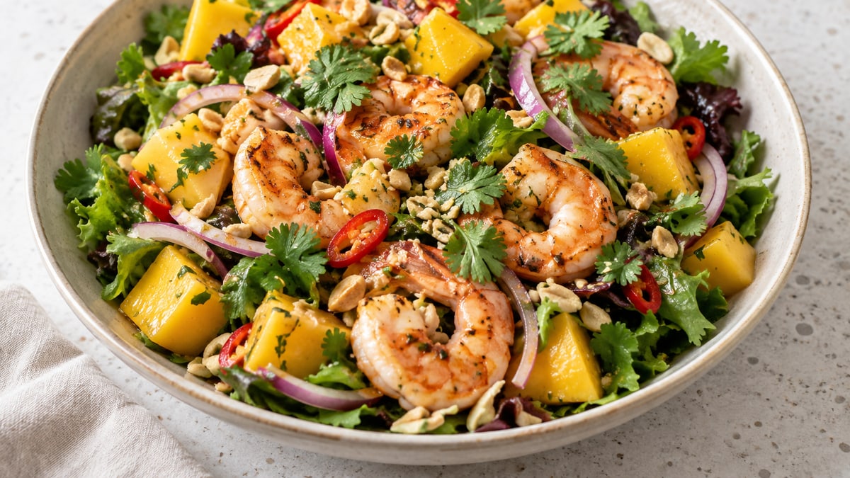 Prawn & Mango Salad, cooked and served. A generated image, not a photograph.