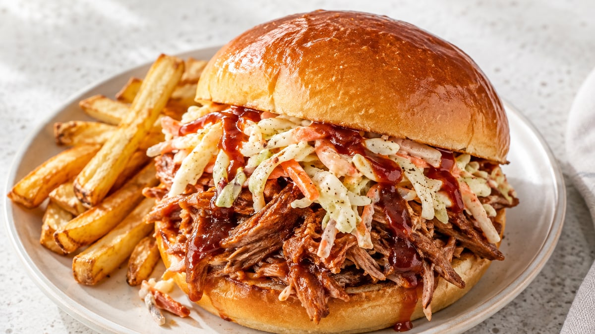 Pulled Pork Sandwiches, cooked and served. A generated image, not a photograph.
