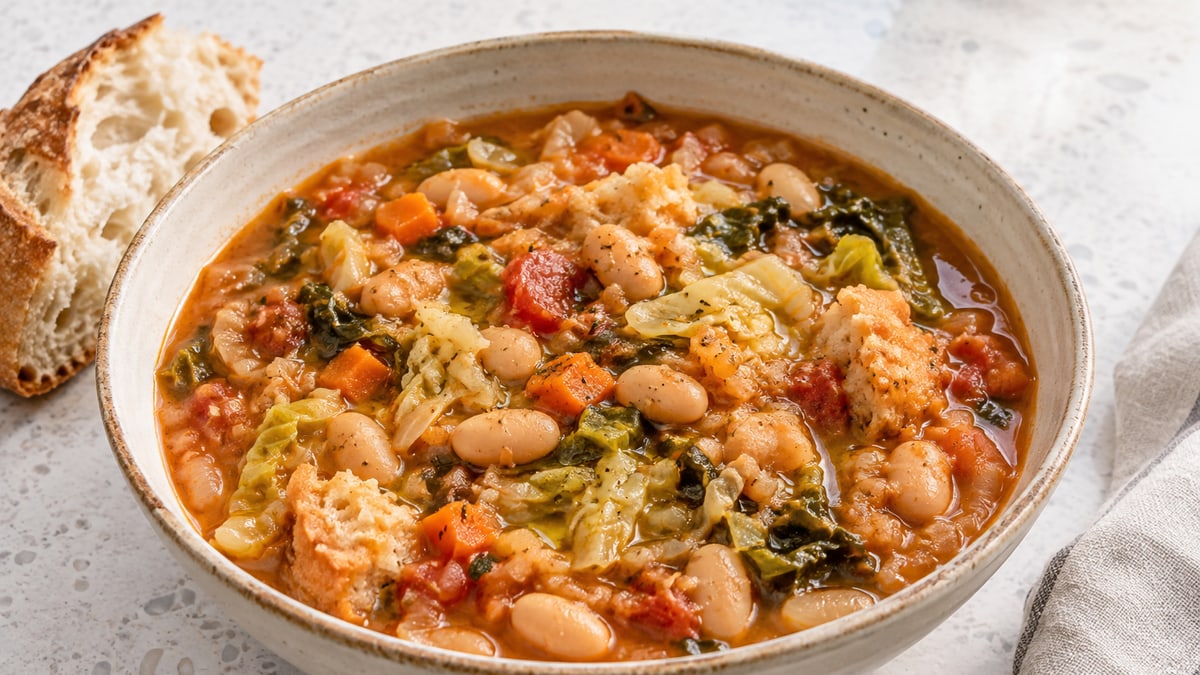 Ribollita, cooked and served. A generated image, not a photograph.