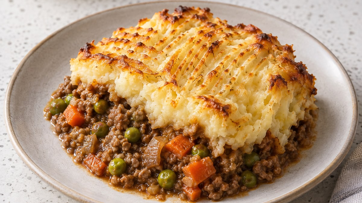 Shepherd's Pie, cooked and served. A generated image, not a photograph.