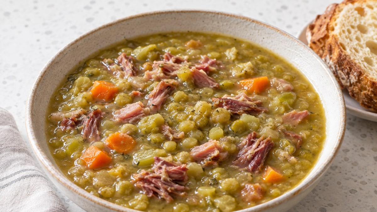 Split Pea & Ham Soup, cooked and served. A generated image, not a photograph.
