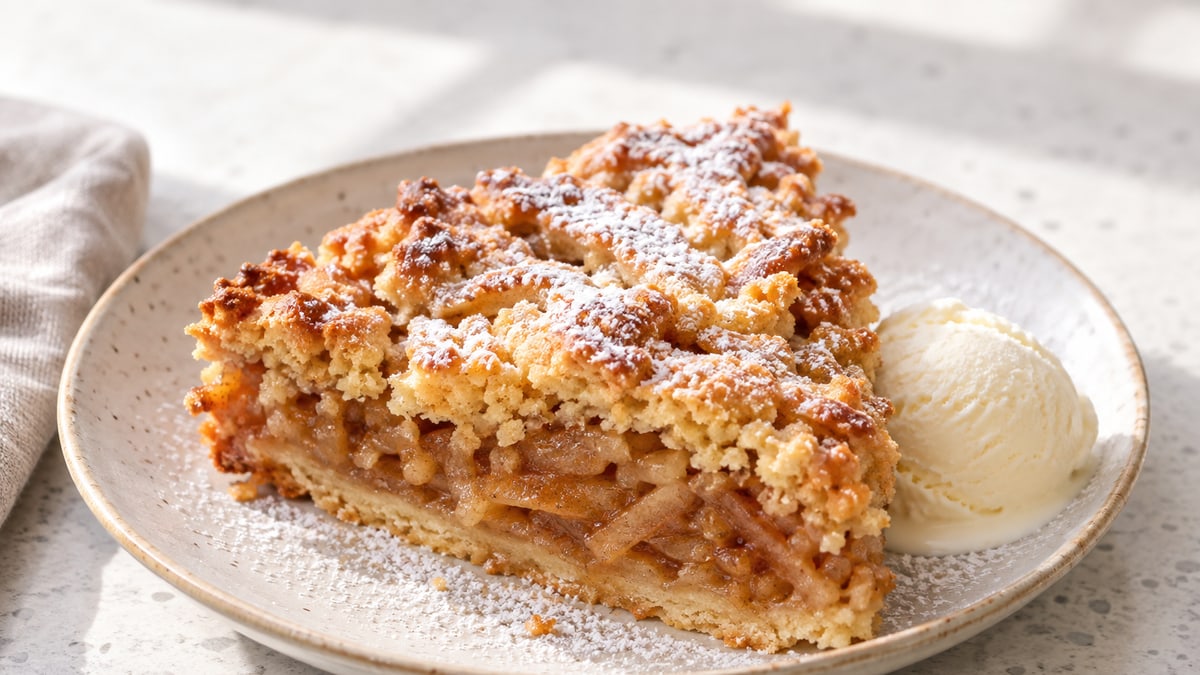 Szarlotka (Polish Apple Pie), cooked and served. A generated image, not a photograph.