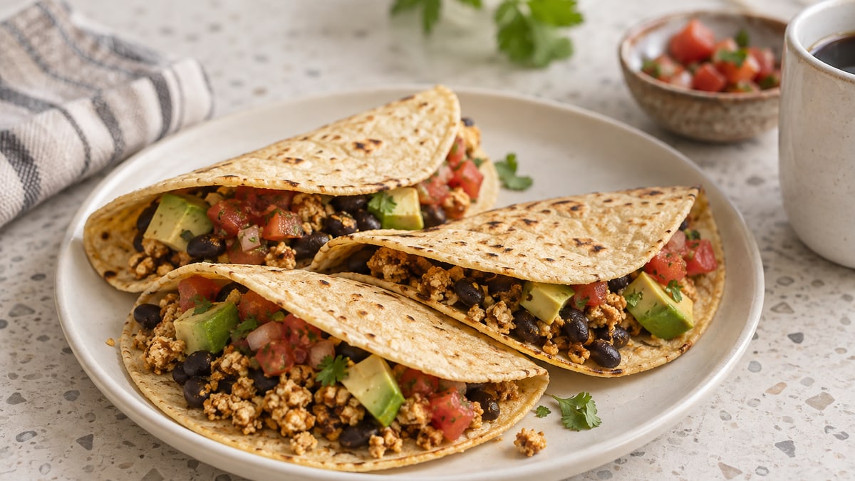Tofu Scramble Breakfast Tacos, cooked and served. A generated image, not a photograph.
